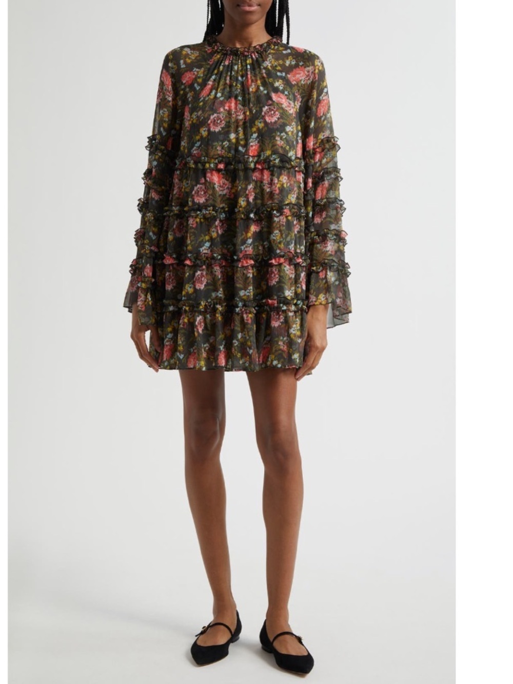 Cinq à Sept
Sunniva Impressionist Floral Long Sleeve Tiered Shift Dress